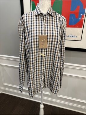 NWT Sonrisa Silvery Italian Luxury Gingham Check Shirt Large